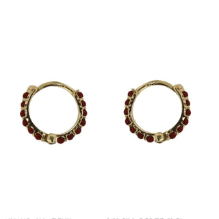 18K Solid Yellow Gold Coral Hinge Huggies Earrings , Amalia Jewelry