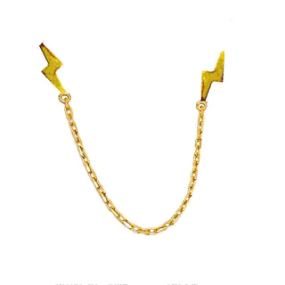 18K Solid Yellow Gold Polished Double Lightning Bolt Chain Post Stud Earring , Amalia Jewelry