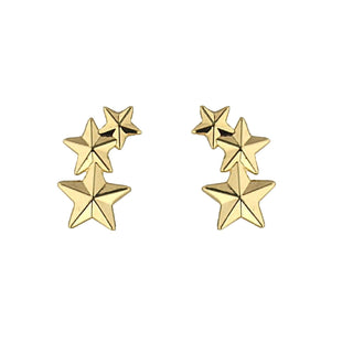 18K Solid Yellow Gold Faceted Stars Crawler Post Earrings Amalia Jewelry