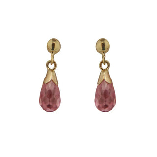 18 Solid Yellow Gold Pink Crystal Dangle Covered Screwback Earrings , Amalia Jewelry