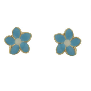 18K Yellow Gold Blue Enamel Flower Earrings (6mm) , Amalia Jewelry