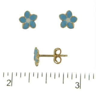 18K Yellow Gold Blue Enamel Flower Earrings (6mm) , Amalia Jewelry