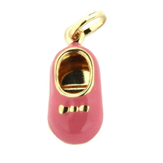18K Yellow Gold Pink Enamel Shoe Charm (15mm X 10mm/25mm with Bail) , Amalia Jewelry