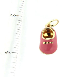 18K Yellow Gold Pink Enamel Shoe Charm (15mm X 10mm/25mm with Bail) Amalia Jewelry