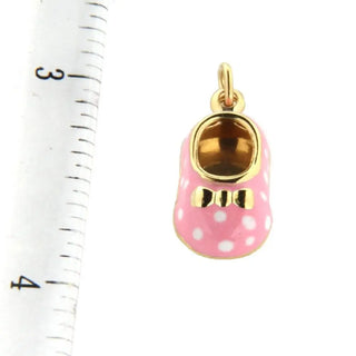 18K Yellow Gold Pink Enamel Shoe Charm With polka dots (15mm X 10mm/25mm with Bail) , Amalia Jewelry