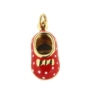 18K Yellow Gold Red Enamel Shoe Charm with polka dots (15mm X 10mm/25mm with Bail) , Amalia Jewelry