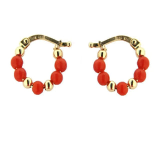 18K Yellow Gold Bead Hoop with Coral paste beads (11mm) , Amalia Jewelry