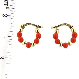18K Yellow Gold Bead Hoop with Coral paste beads (11mm) , Amalia Jewelry