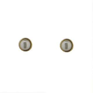 18K Solid Yellow Gold Cultivated Pearl Bezel Covered Screwback Earrings Amalia Jewelry