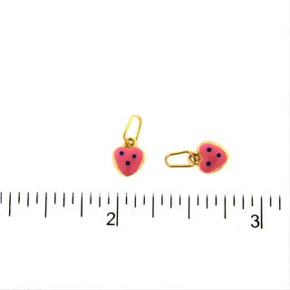 18K Yellow Gold Pink Enamel Polka Dot Heart Charm (5mm/10mm with Bail) , Amalia Jewelry
