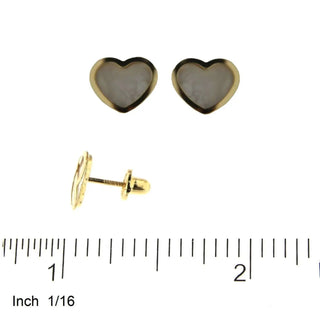 18K Solid Yellow Gold Mother of Pearl Heart Covered Screwback Earrings Amalia Jewelry
