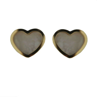 18K Solid Yellow Gold Mother of Pearl Heart Covered Screwback Earrings , Amalia Jewelry