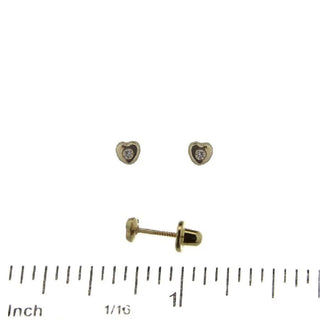 18K Solid Yellow Gold Small Diamond Heart covered screwback earrings 3 mm Amalia Jewelry