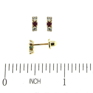 18K Solid Yellow Gold Ruby and Zirconia Covered Screwback Earring Amalia Jewelry