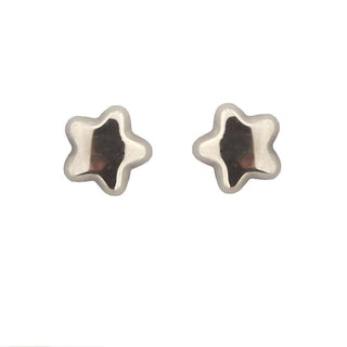 18K Solid White Gold Puffy Polished Star Stud Covered Screw back Earrings Amalia Jewelry