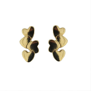 18K Solid Yellow Gold Four Polished Hearts Covered Screw back Earrings , Amalia Jewelry