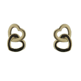 18K Solid Yellow Gold Double Heart covered screwback Earrings , Amalia Jewelry