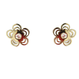 18K Solid Yelllow Gold Open Flower Diamond Covered Screback Earrings Amalia Jewelry