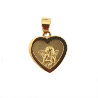 18K Yellow Gold Angel Heart Medal Pendant (17mm x 12mm with Bail) , Amalia Jewelry