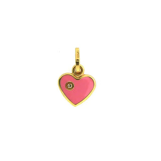 18K Yellow Gold Pink enamel Heart with Diamonds charm , Amalia Jewelry