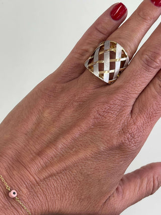 18K Gold Two Tone Weaved Ring , Amalia Jewelry