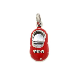 18K White Gold Red Enamel Shoe Charm with polka dots (15mm X 10mm/25mm with Bail) , Amalia Jewelry