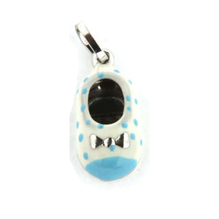 18K White Gold White Enamel Shoe Charm with blue toe and dots (15mm X 10mm/25mm with Bail) , Amalia Jewelry
