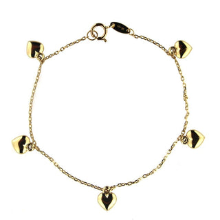 18K Solid Yellow Gold Dangling Puffy Hearts Bracelet 7 inches , Amalia Jewelry