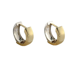 18K Solid Two Tone Gold Polished Hinged Hoop Huggie Reversible Earrings , Amalia Jewelry
