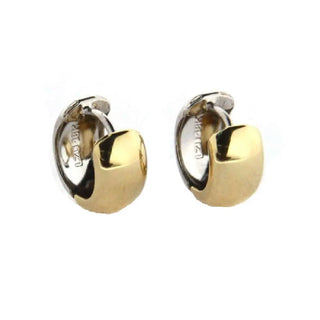 18K Solid Two Tone Smal and Thick polished Hinged Hoop Huggie Girl Earrings 11mm diameter , Amalia Jewelry
