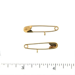 18K Yellow Gold Safety Pin with Ring 1.05 inche Amalia Jewelry