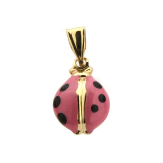 18K Yellow Gold Pink Enamel Lady Bug Charm (10mm/19mm with Bail) Amalia Jewelry
