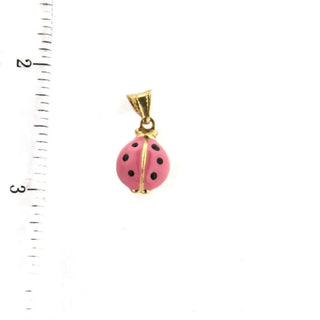 18K Yellow Gold Pink Enamel Lady Bug Charm (10mm/19mm with Bail) Amalia Jewelry