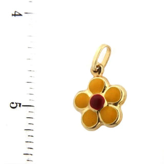 18K Yellow Gold Yellow Enamel Flower Pendant , Amalia Jewelry