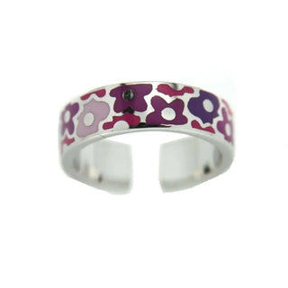Sterling Silver Pink Fuschia and Purple enamel Flowers open ring. , Amalia Jewelry