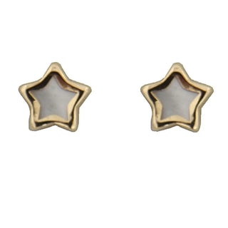 18K Solid Yellow Gold Mother of Pearl Star Covered Screwback Earrings Amalia Jewelry
