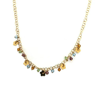 18K Yellow Gold Flower with Crystal Necklace 13.5 in , Amalia Jewelry