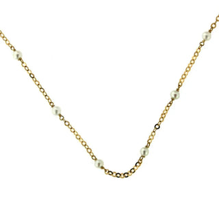 18K Solid Yellow Gold 3mm. Cultivated Pearls Diamond Cut Chain Necklace 13.5 inches , Amalia Jewelry