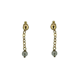 18K Yellow Gold Pearl Chain Earrings 18mm X 3mm) , Amalia Jewelry