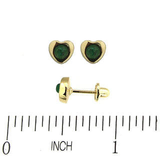 18k Solid Yellow Gold Cabuchon Emerald Center Heart covered screwback Earring , Amalia Jewelry