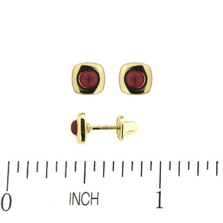18k Solid Yellow Gold Center Cabochon Ruby Covered Screwback Earrings , Amalia Jewelry