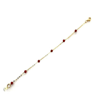 18K Yellow Gold 3.5 mm Coral Paste Bead Diamond cut Chain Bracelet 7 inches , Amalia Jewelry