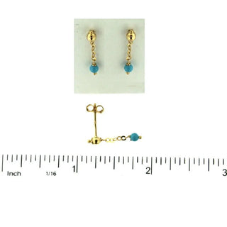 18K Yellow Gold Turqouise Earrings (18mm X 3mm) Amalia Jewelry