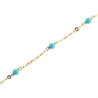 18K Solid Yellow Gold Turquoise Beads and Diamond Cut Chain Bracelet , Amalia Jewelry