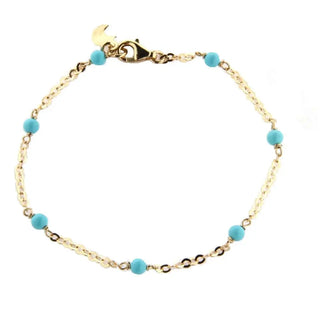 18K Solid Yellow Gold Turquoise Beads Bracelet 6 inches , Amalia Jewelry