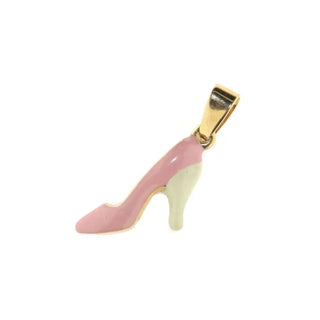 18K Yellow Gold Pink with White Enamel High Heel Charm , Amalia Jewelry