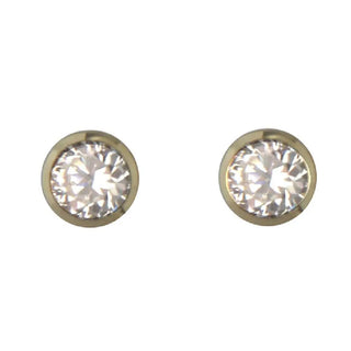 18K Solid Yellow Gold Bezel Stud Cubic Zirconia Screwback Earrings , Amalia Jewelry