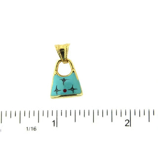18K Yellow Gold Blue Enamel Design Purse Charm (11mm X 14mm/18mm with Bail) , Amalia Jewelry