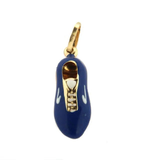 18K Yellow Gold Blue Tennis Shoe Charm (18mm X 9mm/27mm with Bail) , Amalia Jewelry