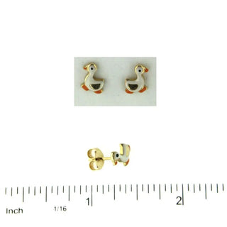 18K Yellow Gold White Enamel Duck Post Earrings (6mm X 9mm) , Amalia Jewelry